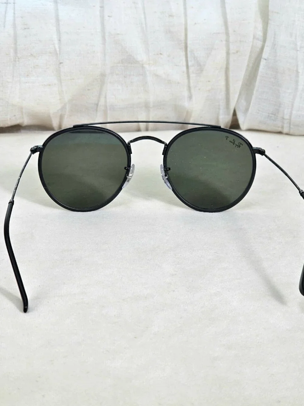 Ray-Ban Round Double Bridge Sunglasses RB3647N Black Frame Green Lenses w/ Case - Picture 4 of 9